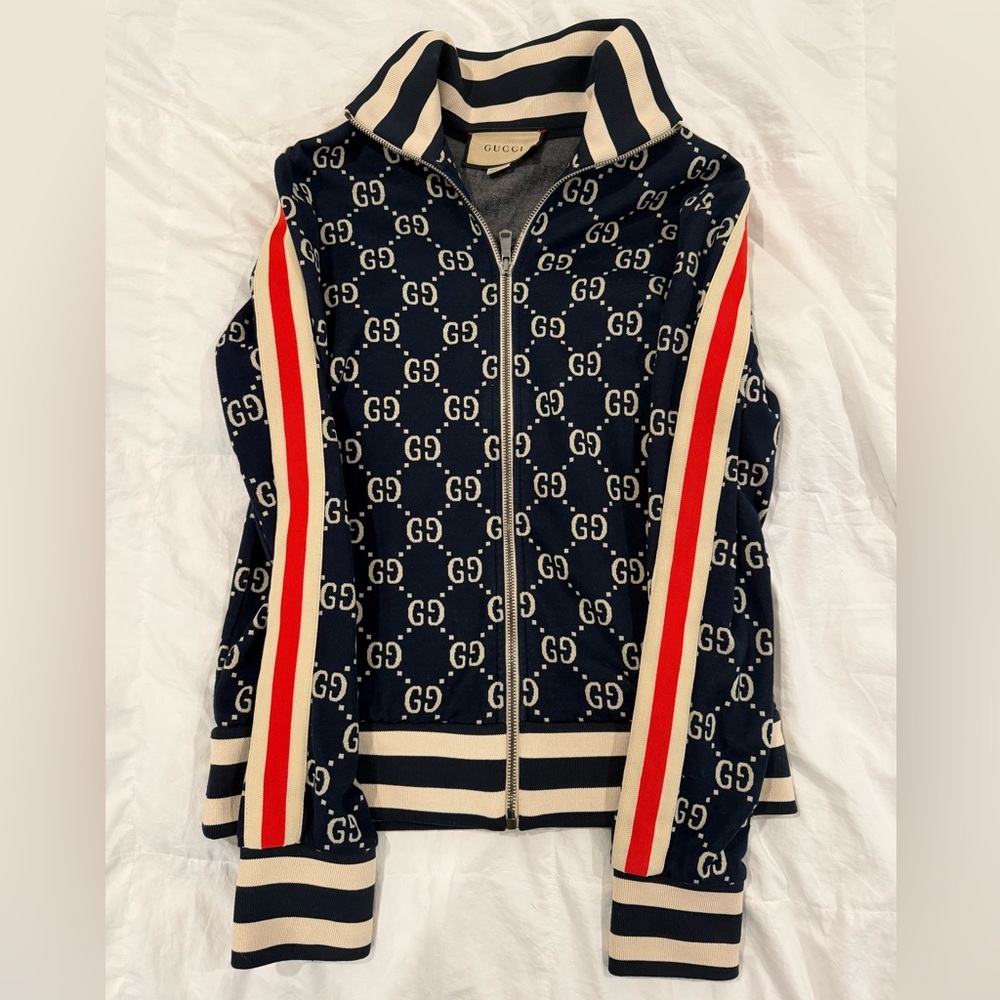 Gucci GG Blue Jacquard Cotton Jacket Men’s Size Small
